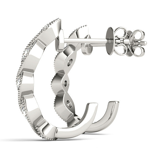 White gold Milgrain Marquise Diamond Hoop Earrings with Bezel Setting