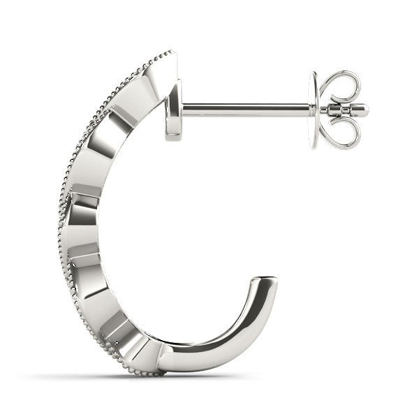 White gold Milgrain Marquise Diamond Hoop Earrings with Bezel Setting