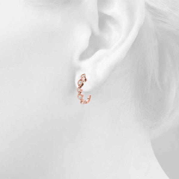 Rose gold Milgrain Marquise Diamond Hoop Earrings with Bezel Setting