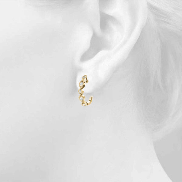 Yellow gold Milgrain Marquise Diamond Hoop Earrings with Bezel Setting