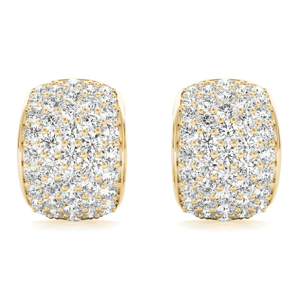 Yellow gold Pavé Round Diamond Huggie Earrings with Prong Setting