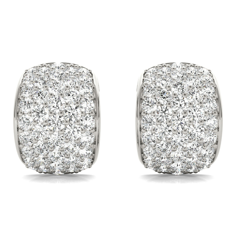 White gold Pavé Round Diamond Huggie Earrings with Prong Setting