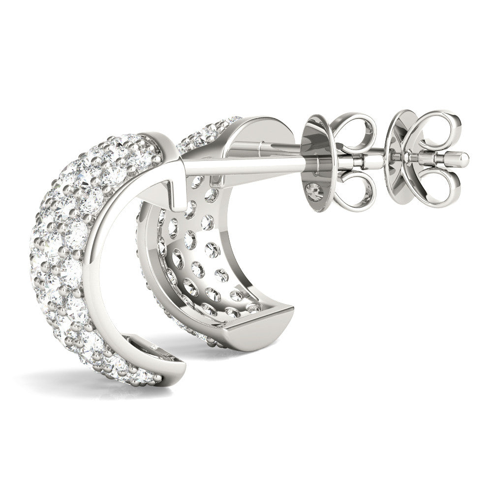 White gold Pavé Round Diamond Huggie Earrings with Prong Setting