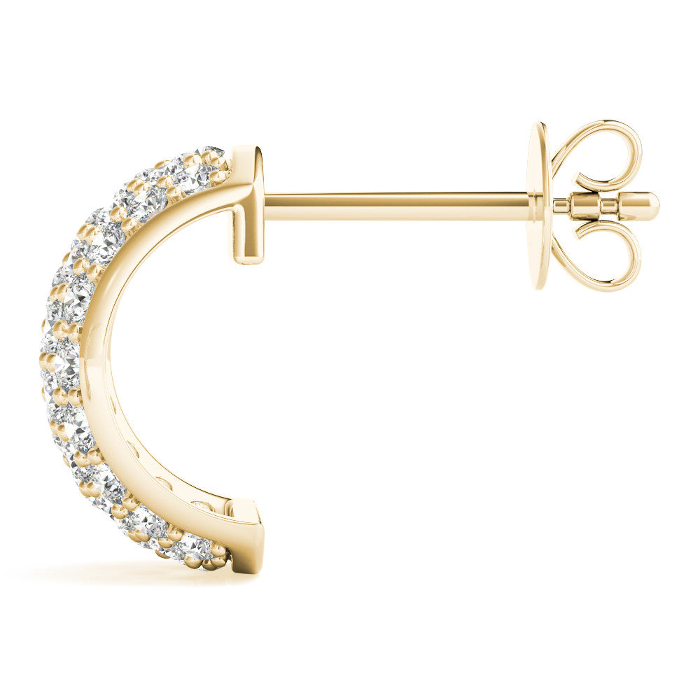 Yellow gold Pavé Round Diamond Huggie Earrings with Prong Setting