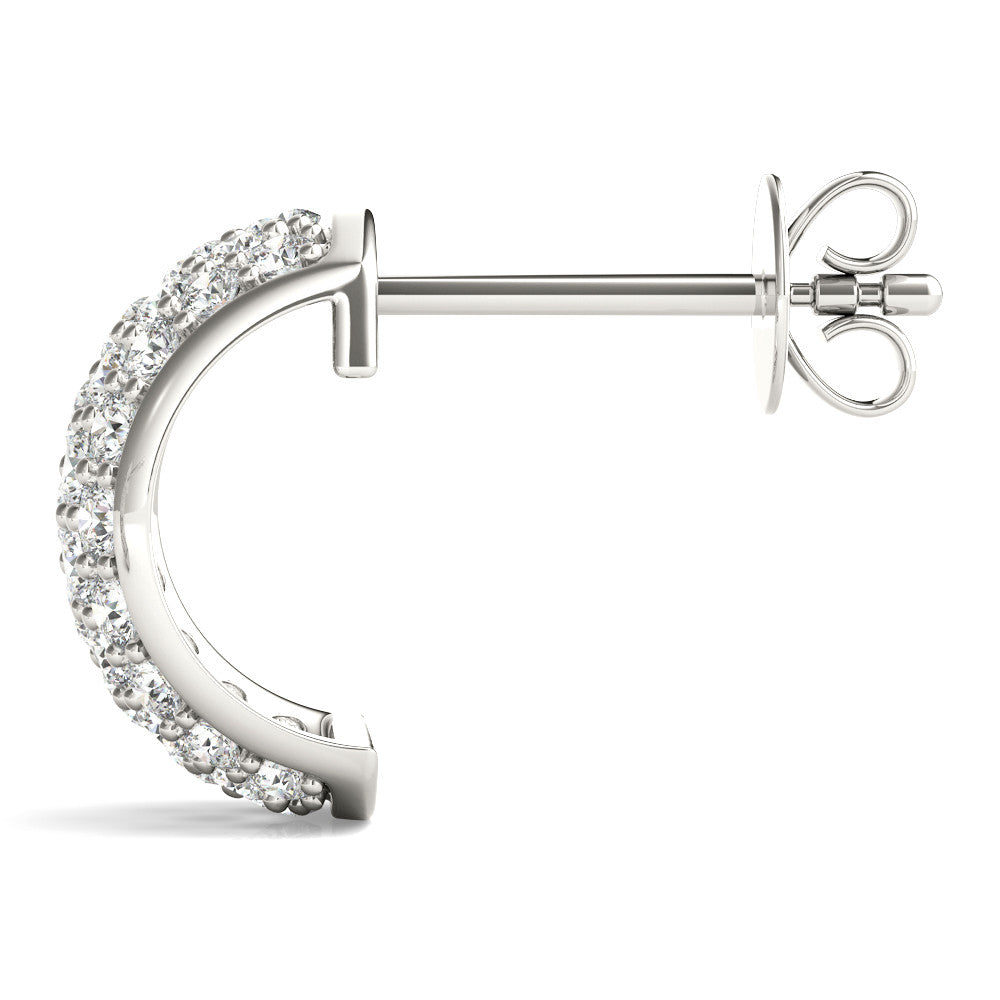 White gold Pavé Round Diamond Huggie Earrings with Prong Setting