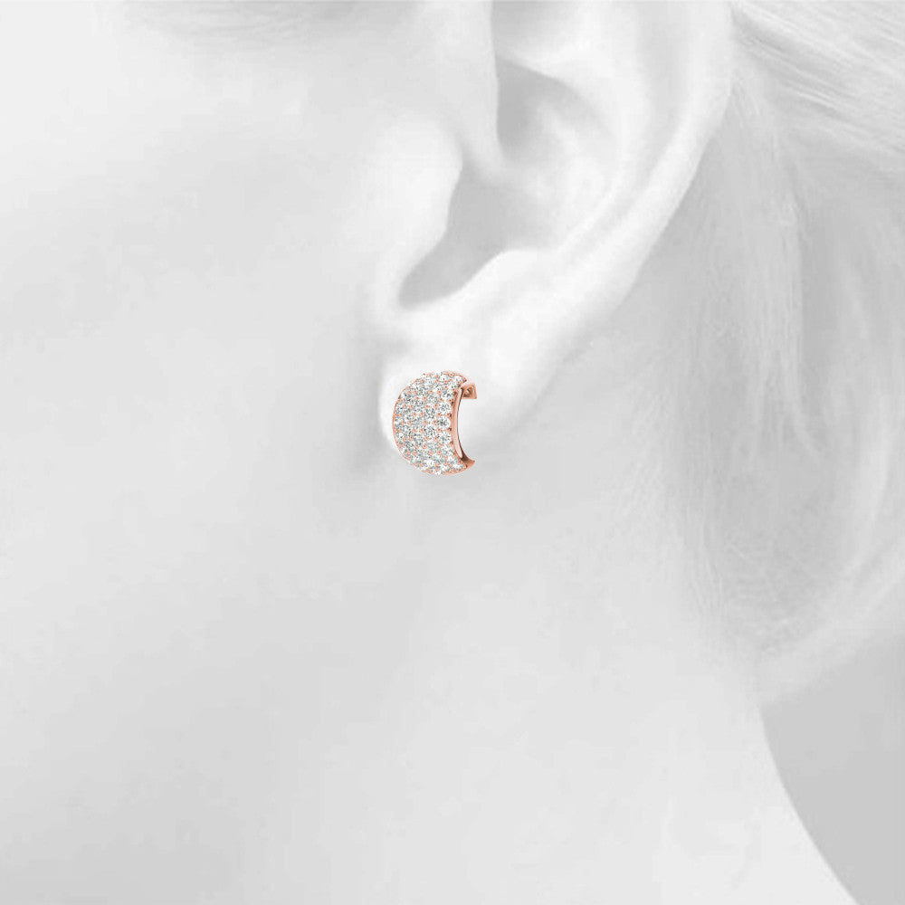 Rose gold Pavé Round Diamond Huggie Earrings with Prong Setting
