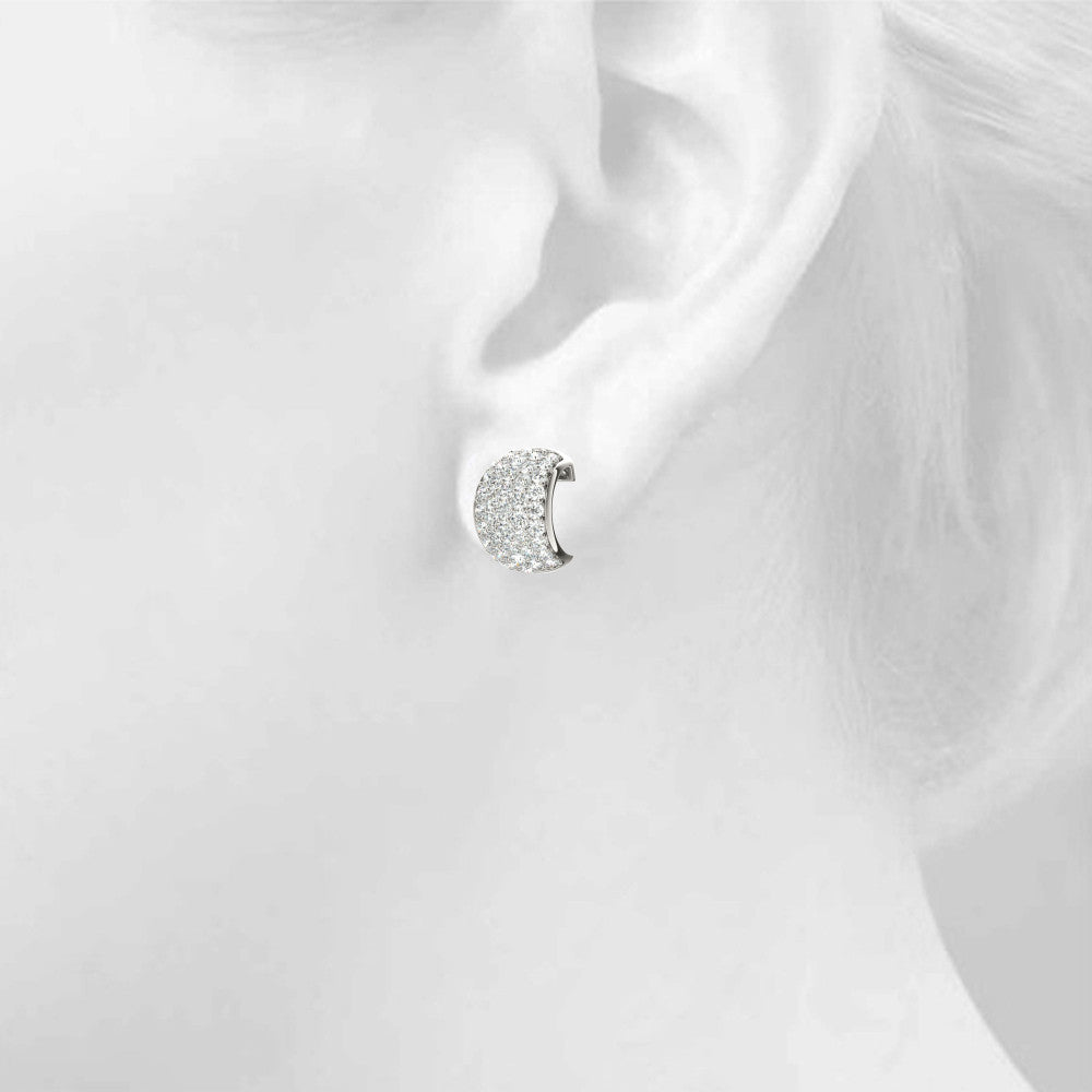 White gold Pavé Round Diamond Huggie Earrings with Prong Setting
