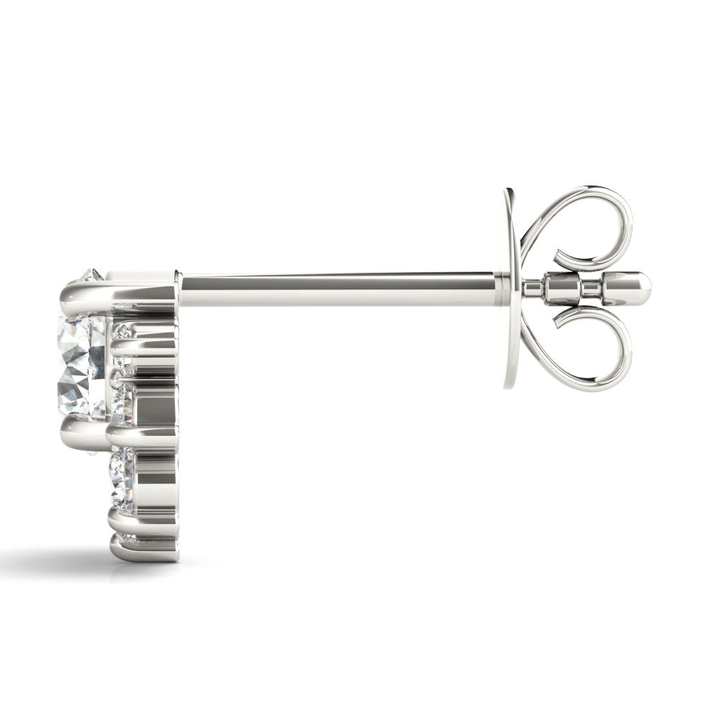 White gold Cluster Round Diamond Stud Earrings with White Gold Band and Four-Prong Setting