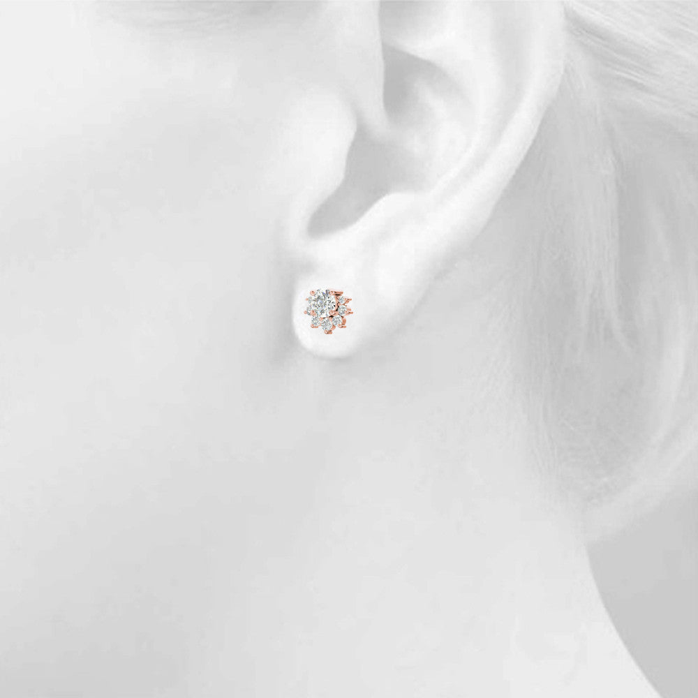 Rose gold Cluster Round Diamond Stud Earrings with White Gold Band and Four-Prong Setting