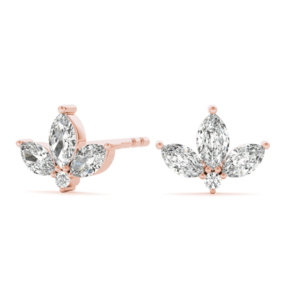 Rose gold Marquise Cluster Stud Earrings with Round Prong Setting