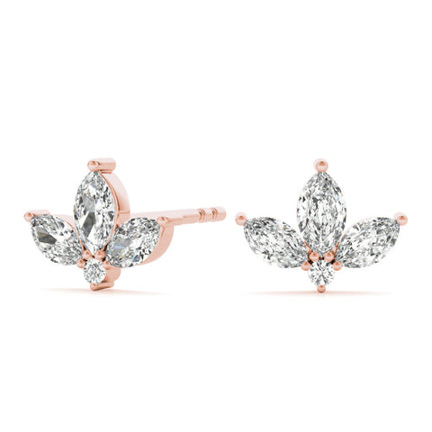 Rose gold Marquise Cluster Stud Earrings with Round Prong Setting