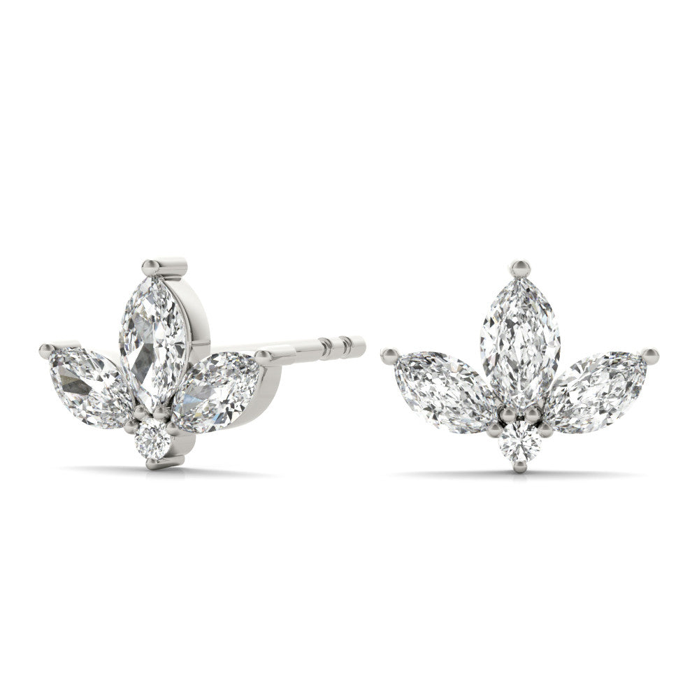 White gold Marquise Cluster Stud Earrings with Round Prong Setting