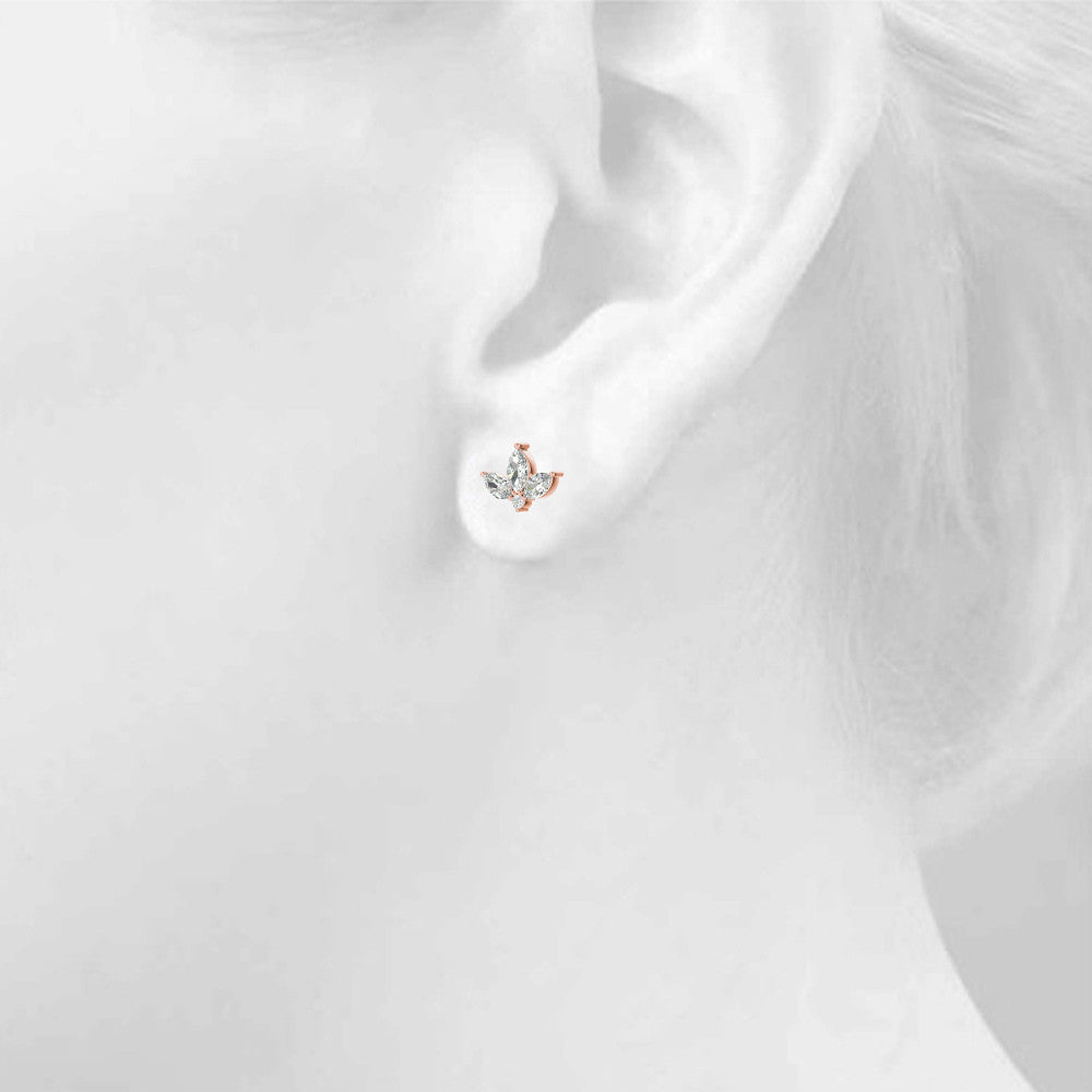 Rose gold Marquise Cluster Stud Earrings with Round Prong Setting