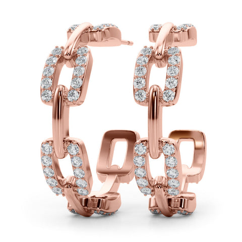 Rose gold Pavé Round Diamond Link Hoop Earrings with Prong Setting