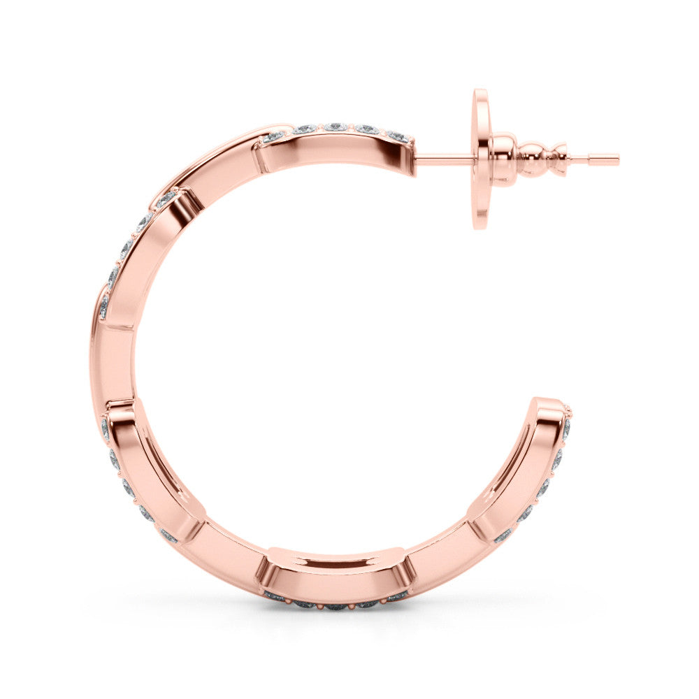 Rose gold Pavé Round Diamond Link Hoop Earrings with Prong Setting