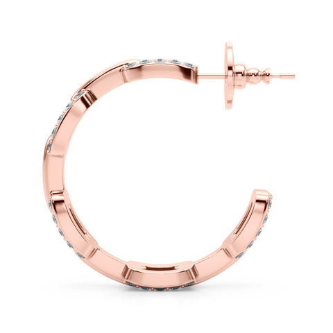 Rose gold Pavé Round Diamond Link Hoop Earrings with Prong Setting