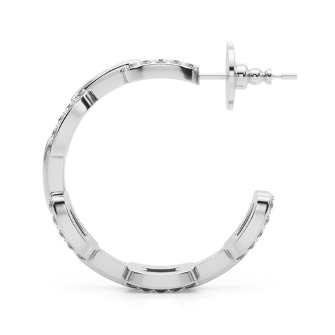 White gold Pavé Round Diamond Link Hoop Earrings with Prong Setting