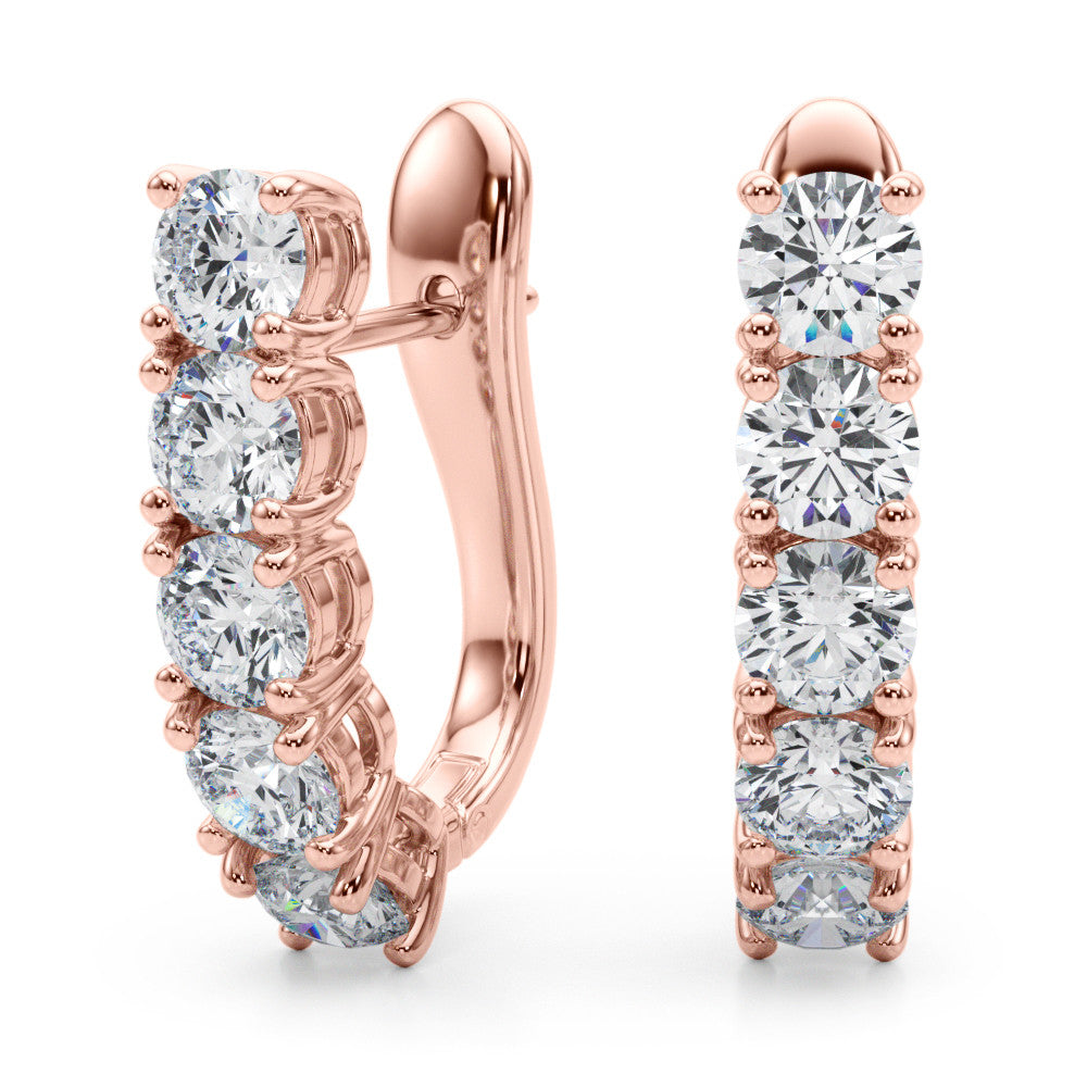 Rose gold Round Diamond Channel Set Hoop Earrings with Four-Prong Setting