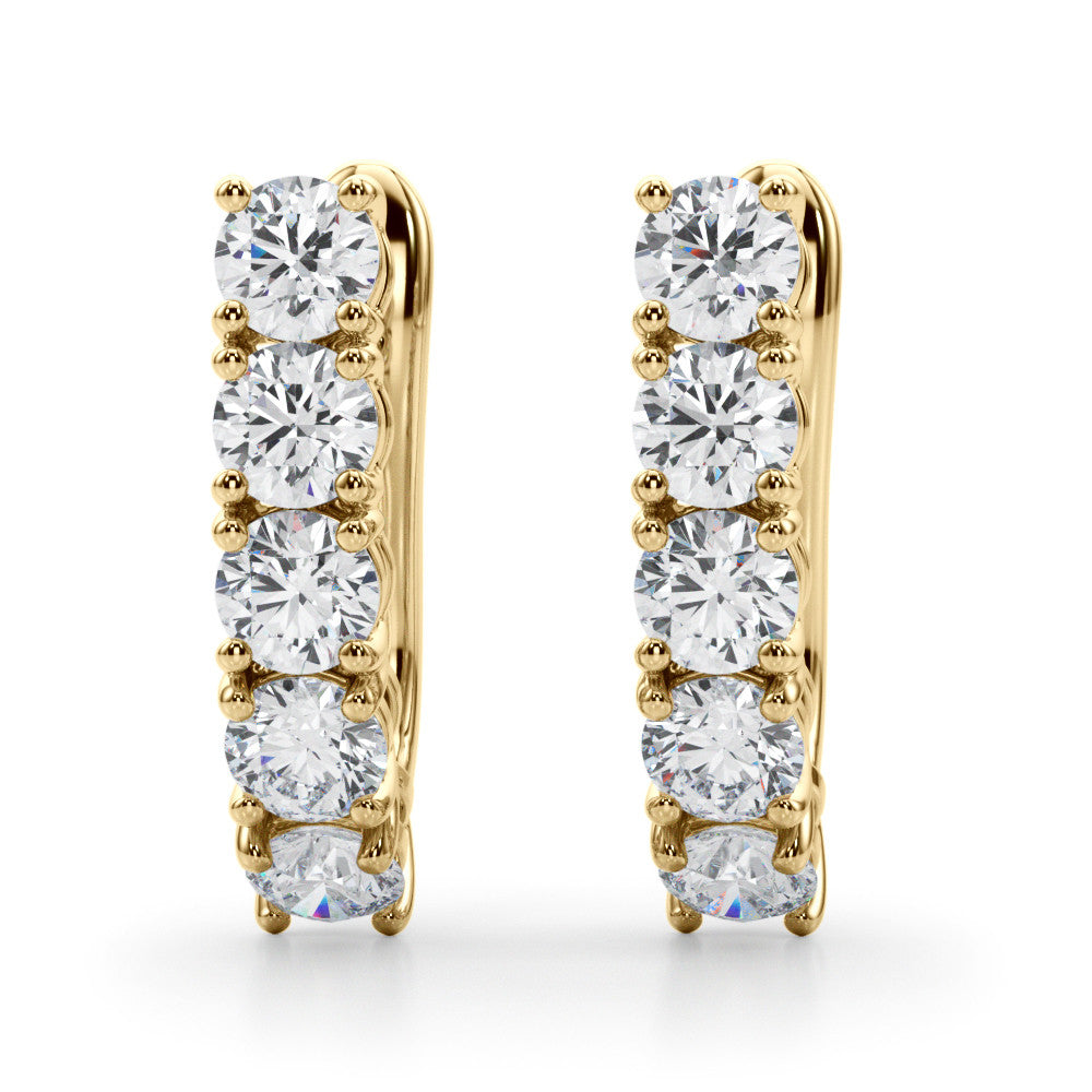 Yellow gold Round Diamond Channel Set Hoop Earrings with Four-Prong Setting