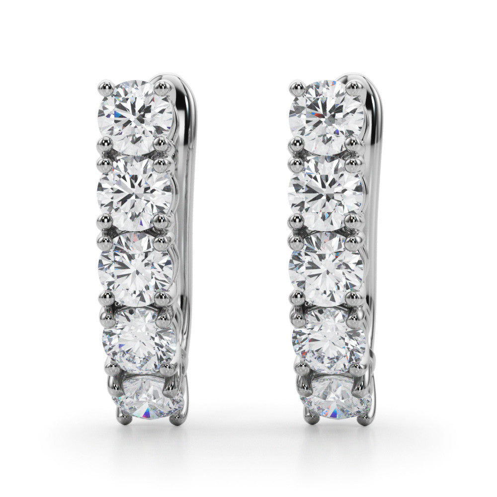 White gold Round Diamond Channel Set Hoop Earrings with Four-Prong Setting