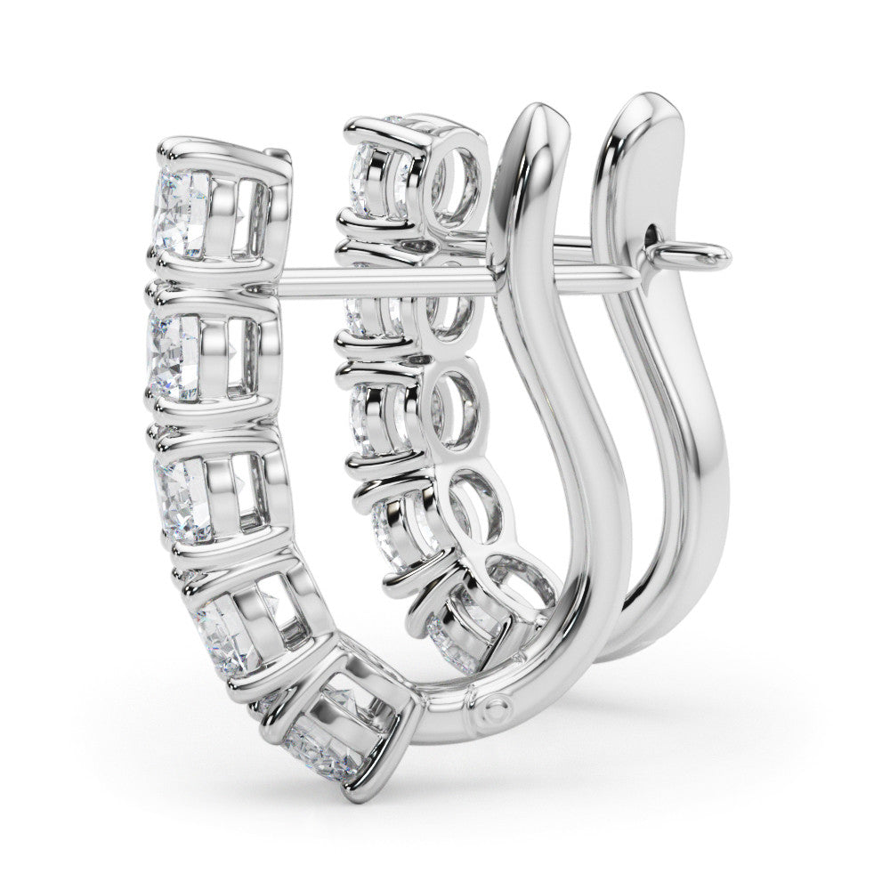 White gold Round Diamond Channel Set Hoop Earrings with Four-Prong Setting