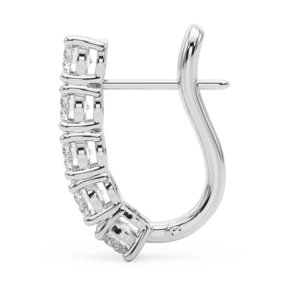 White gold Round Diamond Channel Set Hoop Earrings with Four-Prong Setting