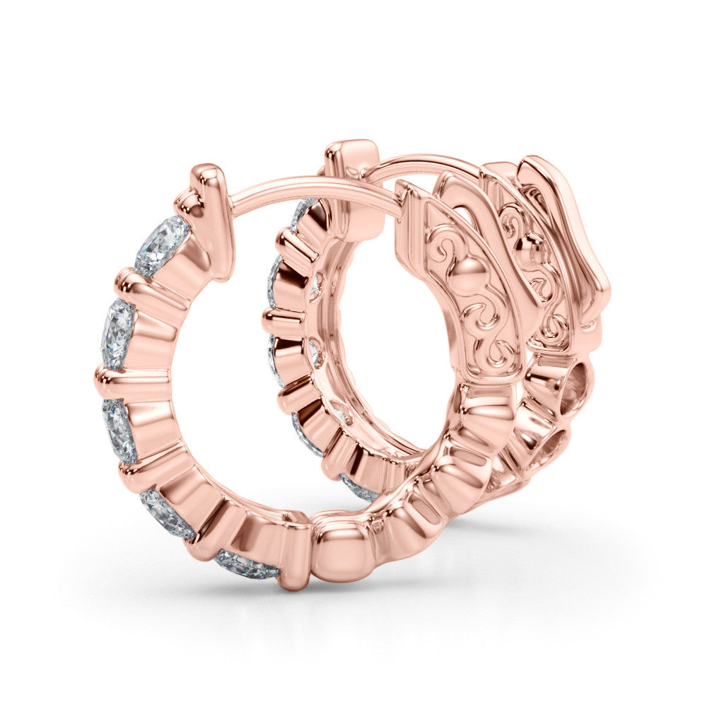Rose gold Round Diamond Eternity Hoop Earrings with Scalloped Band and Four-Prong Setting