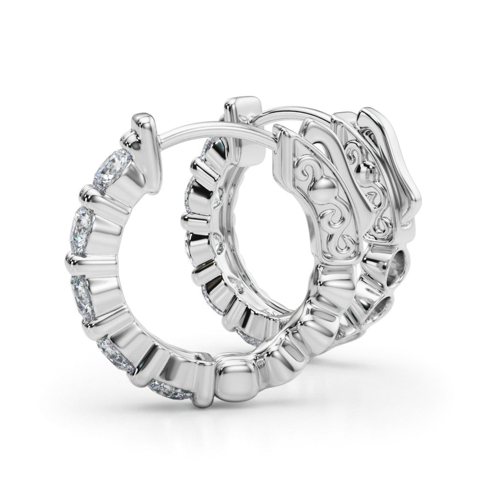 White gold Round Diamond Eternity Hoop Earrings with Scalloped Band and Four-Prong Setting