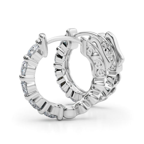 White gold Round Diamond Eternity Hoop Earrings with Scalloped Band and Four-Prong Setting