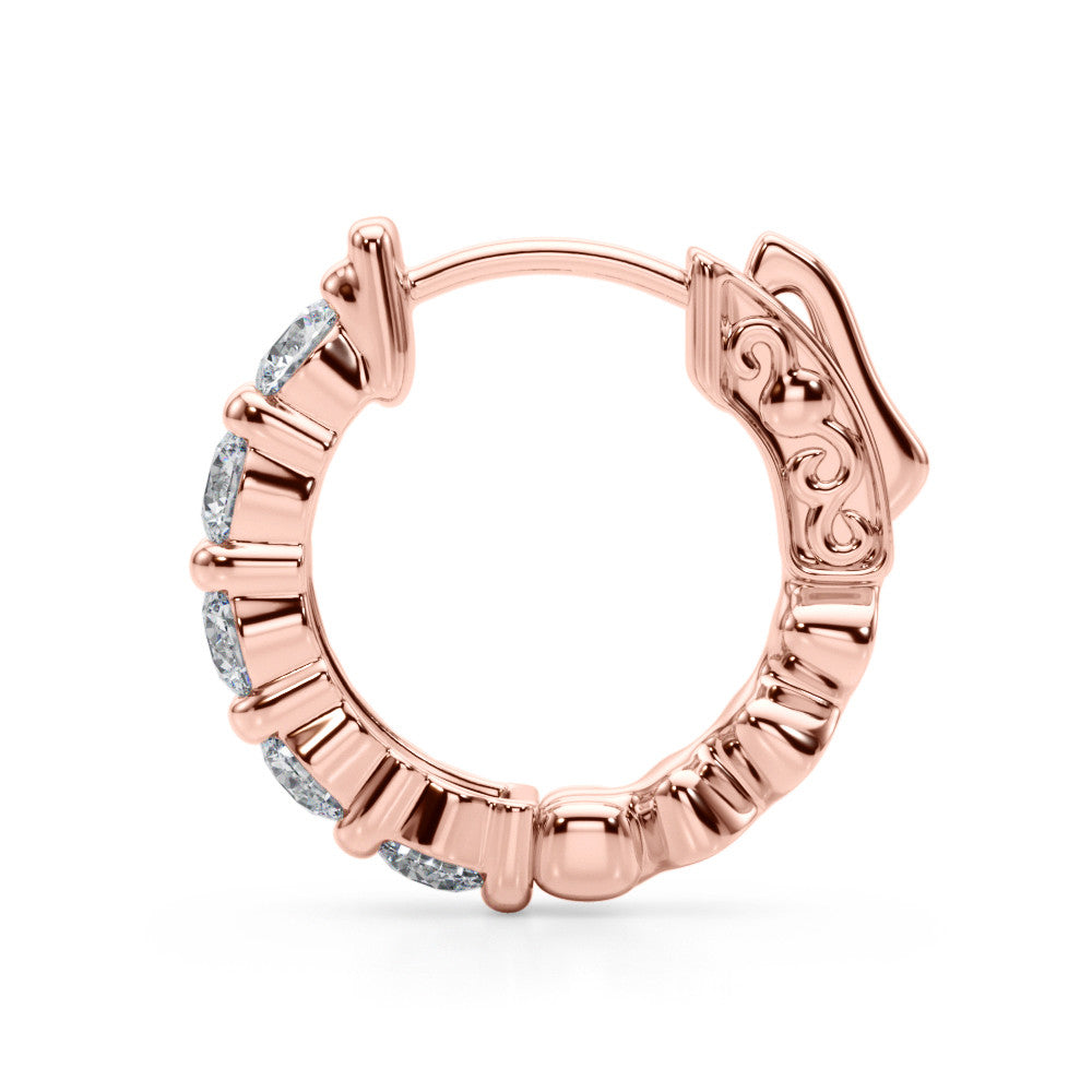 Rose gold Round Diamond Eternity Hoop Earrings with Scalloped Band and Four-Prong Setting
