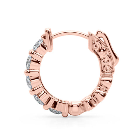 Rose gold Round Diamond Eternity Hoop Earrings with Scalloped Band and Four-Prong Setting