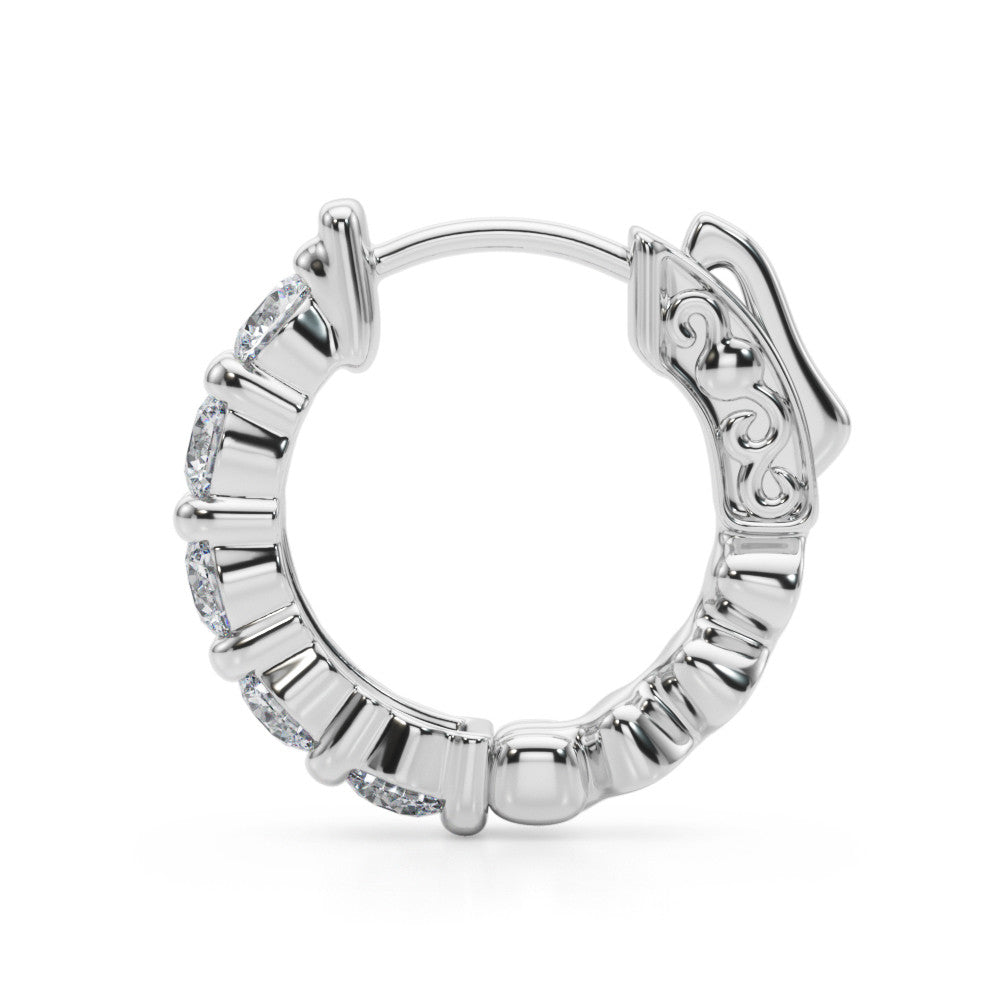 White gold Round Diamond Eternity Hoop Earrings with Scalloped Band and Four-Prong Setting