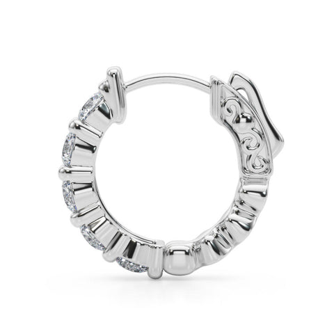 White gold Round Diamond Eternity Hoop Earrings with Scalloped Band and Four-Prong Setting