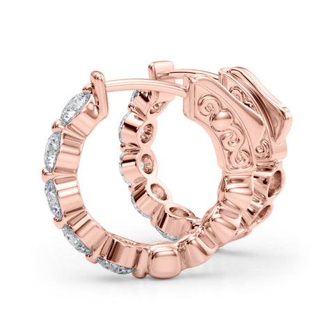 Rose gold Round Brilliant Diamond Inside-Out Hoop Earrings with Shared Prong Setting