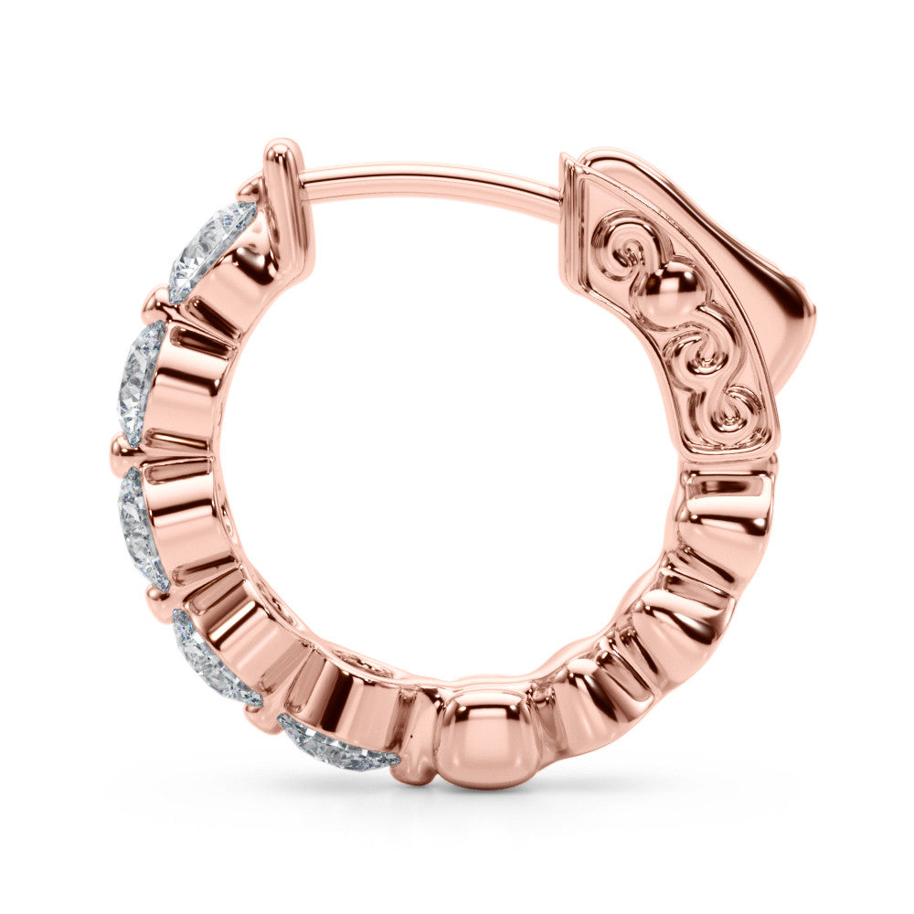 Rose gold Round Brilliant Diamond Inside-Out Hoop Earrings with Shared Prong Setting
