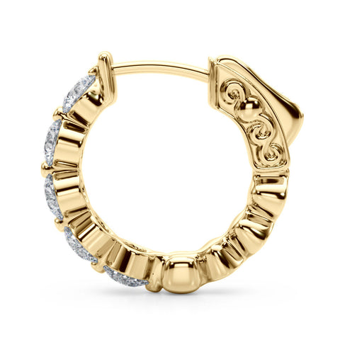 Yellow gold Round Brilliant Diamond Inside-Out Hoop Earrings with Shared Prong Setting