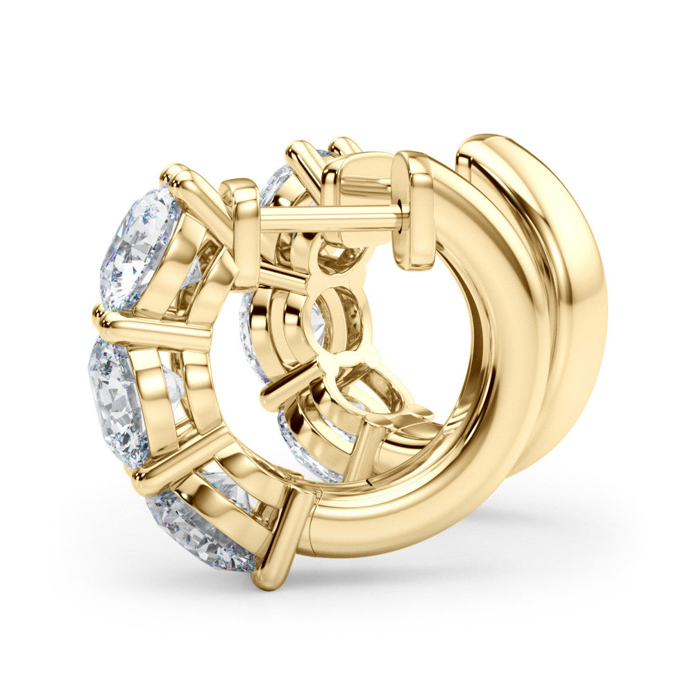 Yellow gold Triple Round Diamond Huggie Earrings with Prong Setting