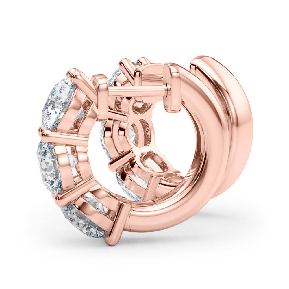 Rose gold Triple Round Diamond Huggie Earrings with Prong Setting