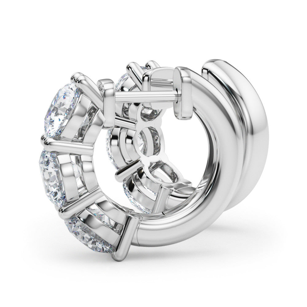 White gold Triple Round Diamond Huggie Earrings with Prong Setting