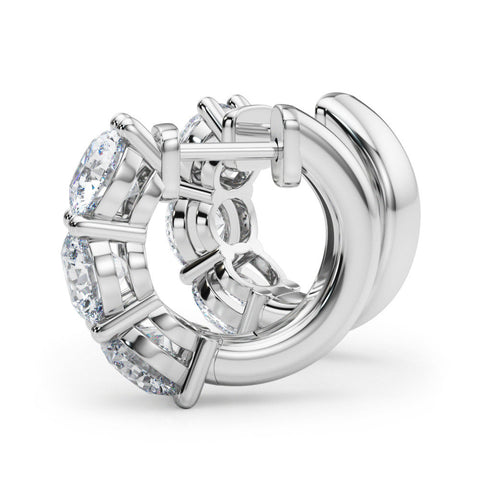White gold Triple Round Diamond Huggie Earrings with Prong Setting