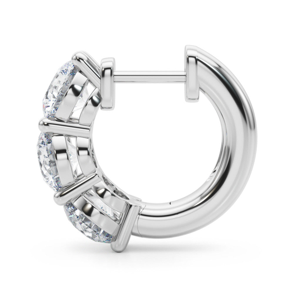 White gold Triple Round Diamond Huggie Earrings with Prong Setting