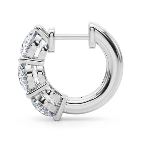 White gold Triple Round Diamond Huggie Earrings with Prong Setting