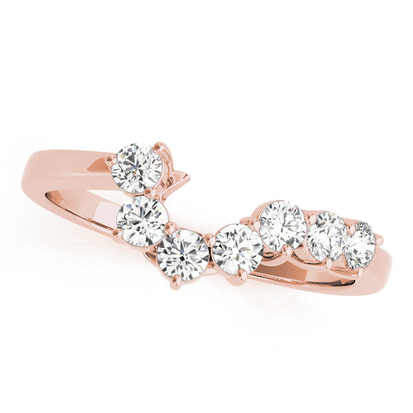 Rose gold Curved Diamond Cluster Band - Round Stones, Split Shank, Prong Setting