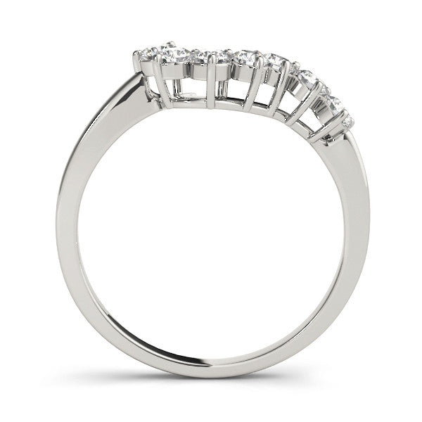 Platinum Curved Diamond Cluster Band - Round Stones, Split Shank, Prong Setting