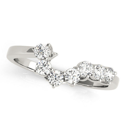 Platinum Curved Diamond Cluster Band - Round Stones, Split Shank, Prong Setting