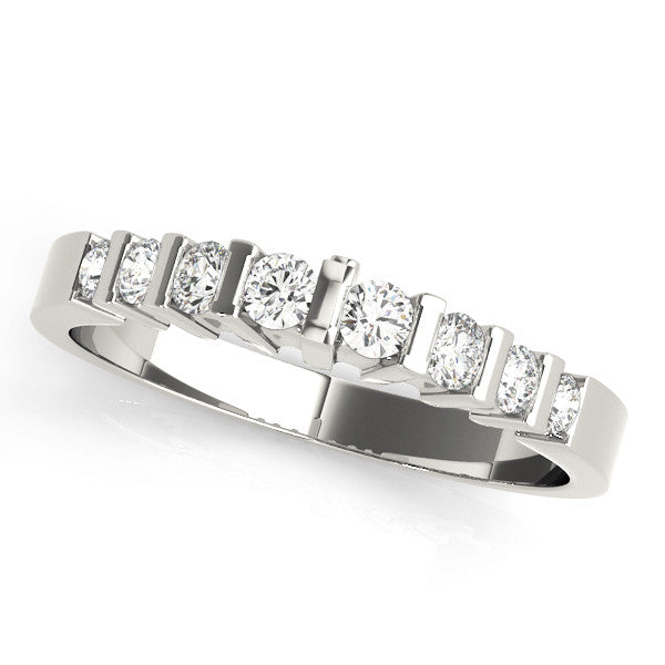 White gold Channel Set Round Diamond Half Eternity Band with Bar Prong Setting