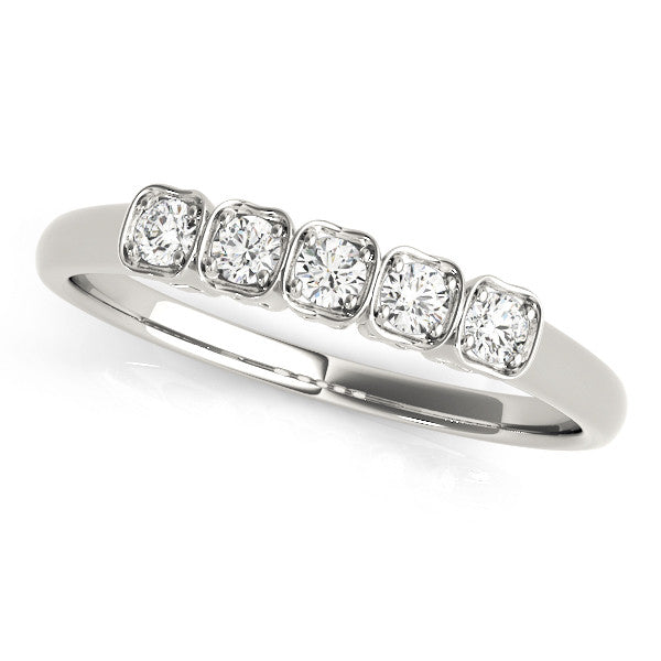 White gold Five-Stone Round Diamond Bezel Set White Gold Band