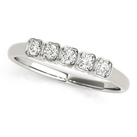 Silver Five-Stone Round Diamond Bezel Set Silver Band