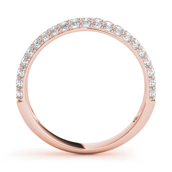 Rose gold Three-Row Round Diamond Pave Eternity Band with Shared Prong Setting