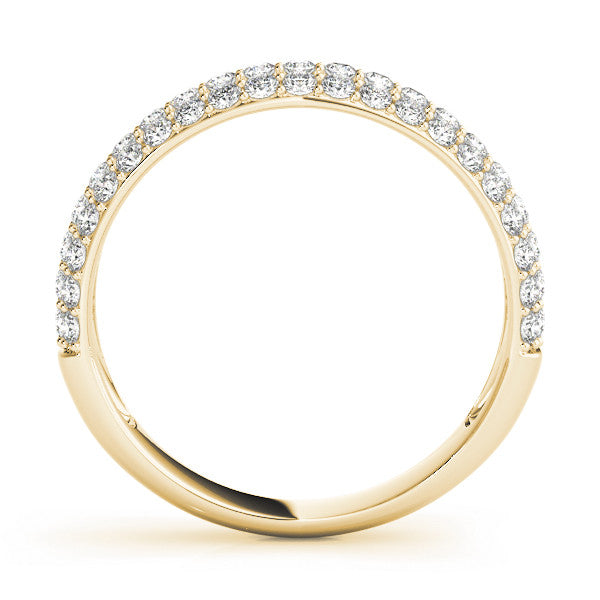 Yellow gold Three-Row Round Diamond Pave Eternity Band with Shared Prong Setting